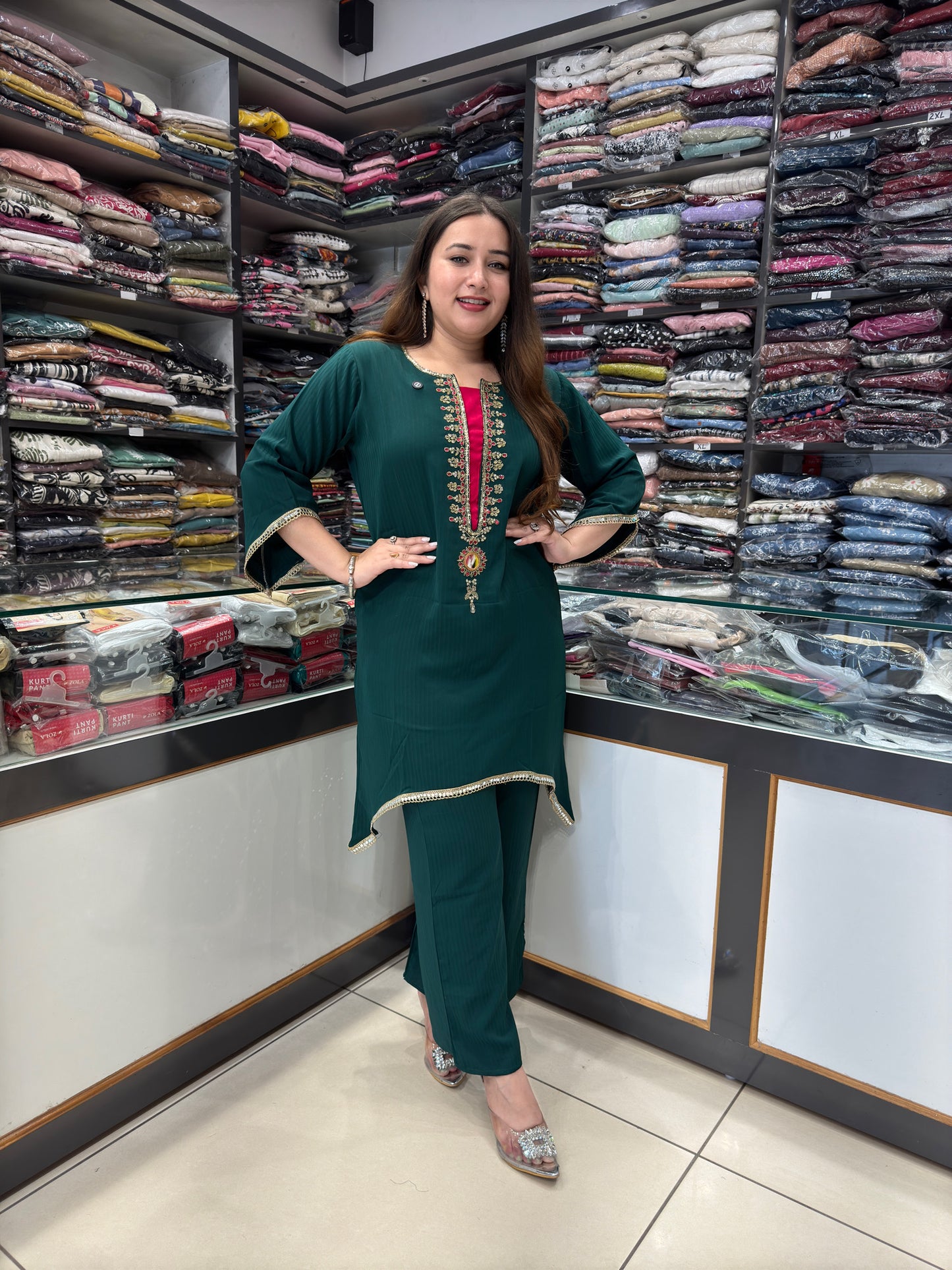 Bottle Green C -Cut Co-ord set.