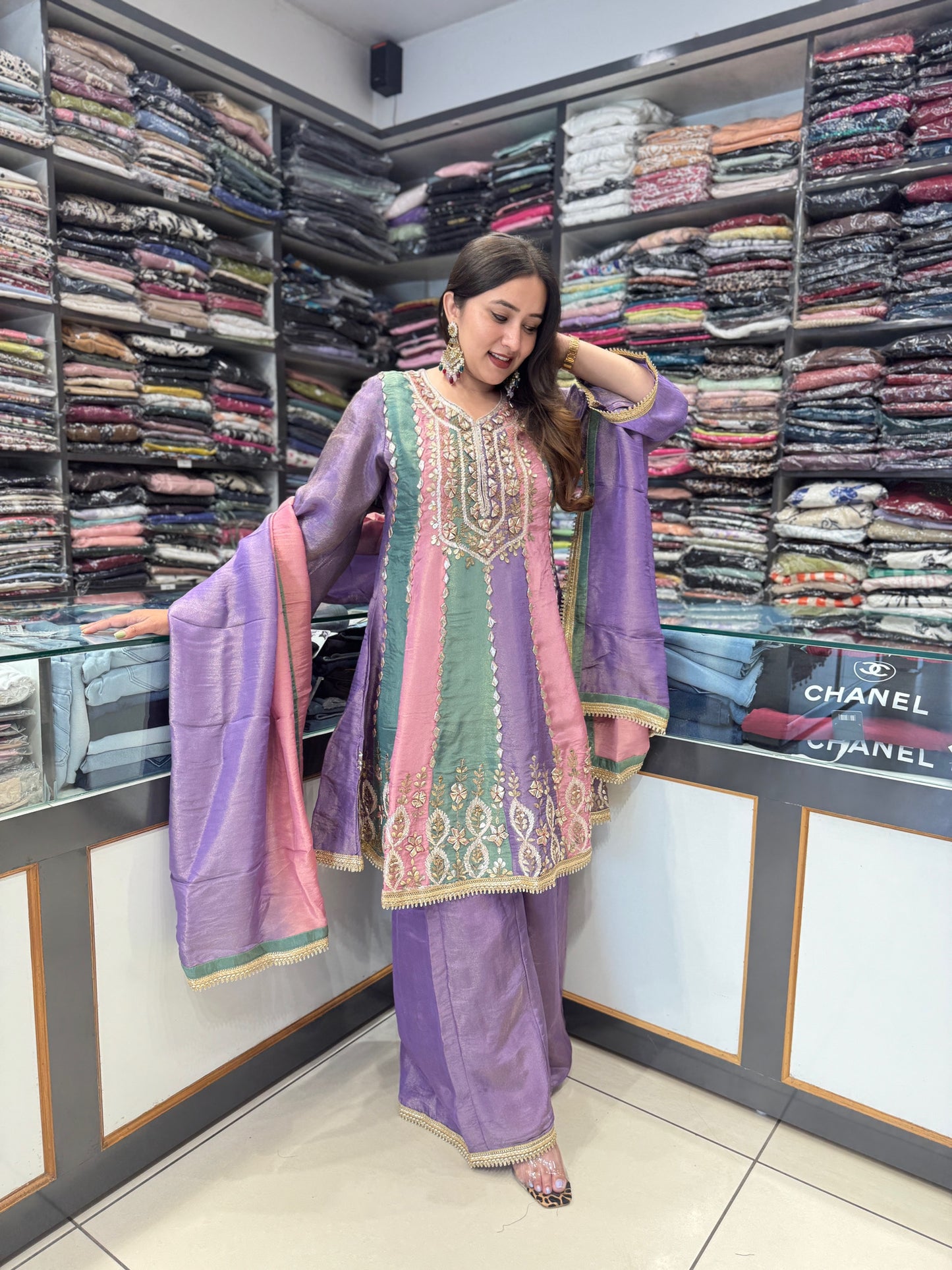 Shimmer Glow Gota Patti Frock Style Suit