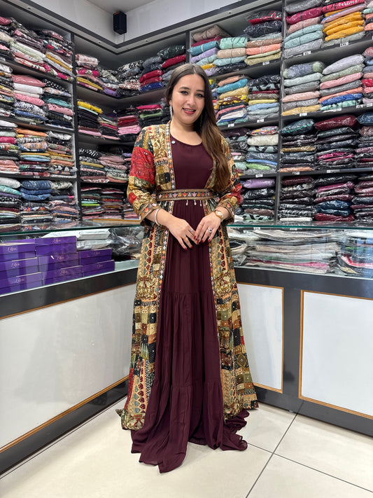 Indo western gown shrug dress