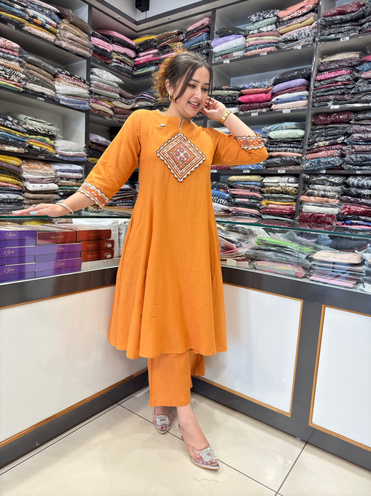 Tangerine Khadi Cotton Co-ord Set 😍