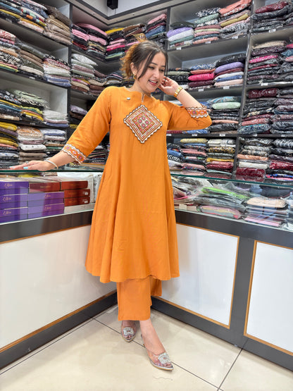 Tangerine Khadi Cotton Co-ord Set 😍