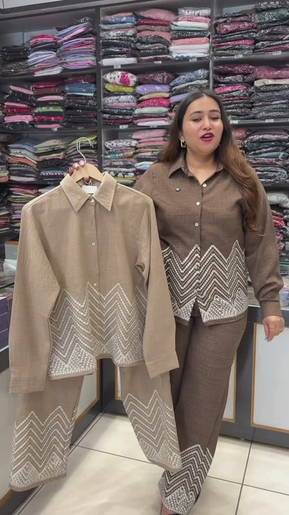 Embroidered khadi co-ord